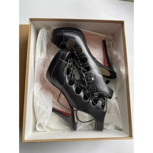 Christian Louboutin Black Miss Fortune Lace Up Platform 120 Sandal Shoe 37.5/7